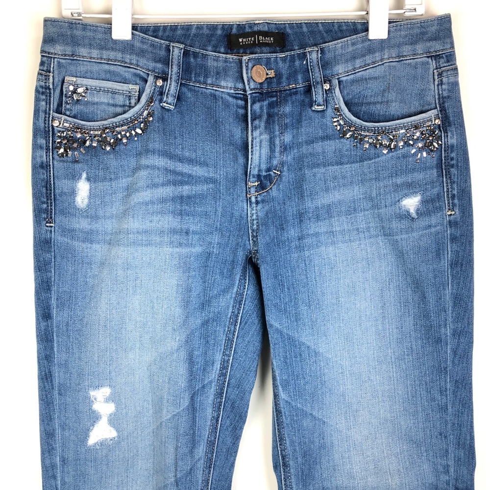 WHBM Distressed Rhinestone Pocket Skinny Jeans 2 - Picture 2 of 5